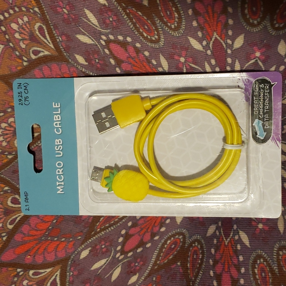Pineapple Ear Buds Micro USB Cable Yellow Earphone Headphone Charging Cable - Picture 6 of 9